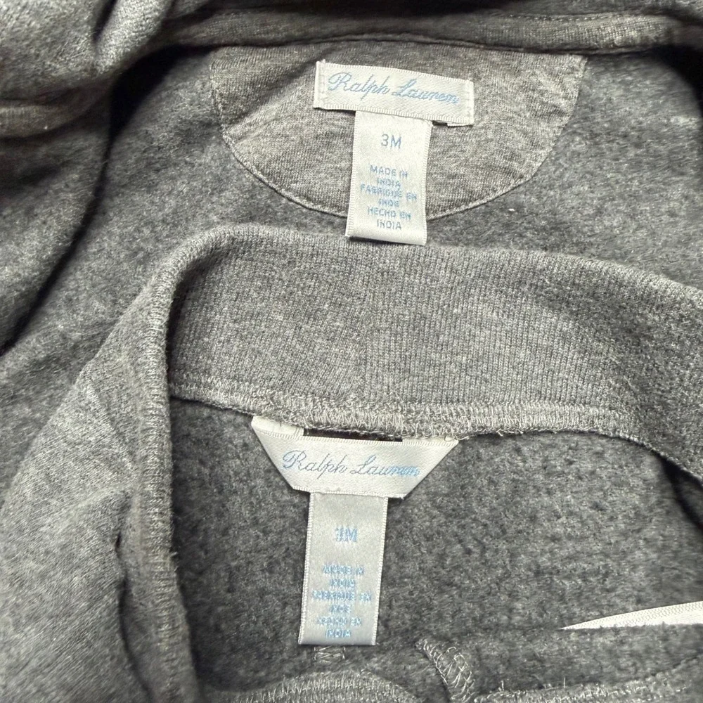 Ralph Lauren Baby Boys Gray Fleece Hoodie and Joggers Tracksuit Set 3M